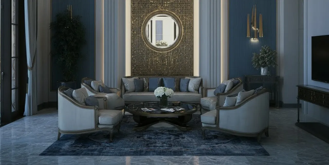 Luxury home renovation in Dubai showing a modern kitchen with premium finishes
